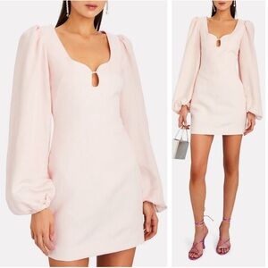 Significant Other Fara Linen Blouson Sleeve Mini Dress in Blush Pink